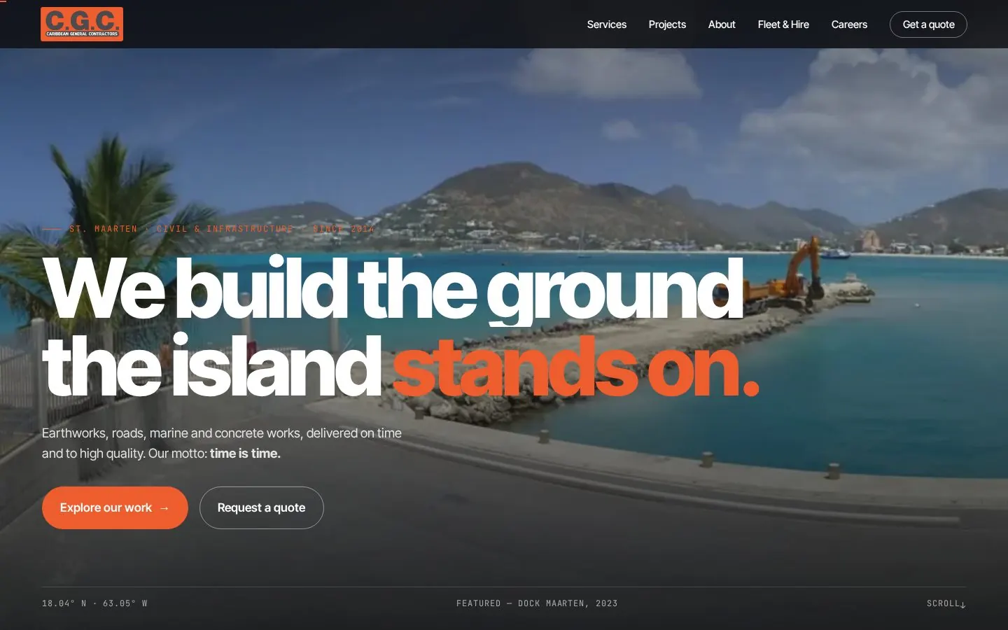 Concept website for Caribbean General Contractors, home page on desktop