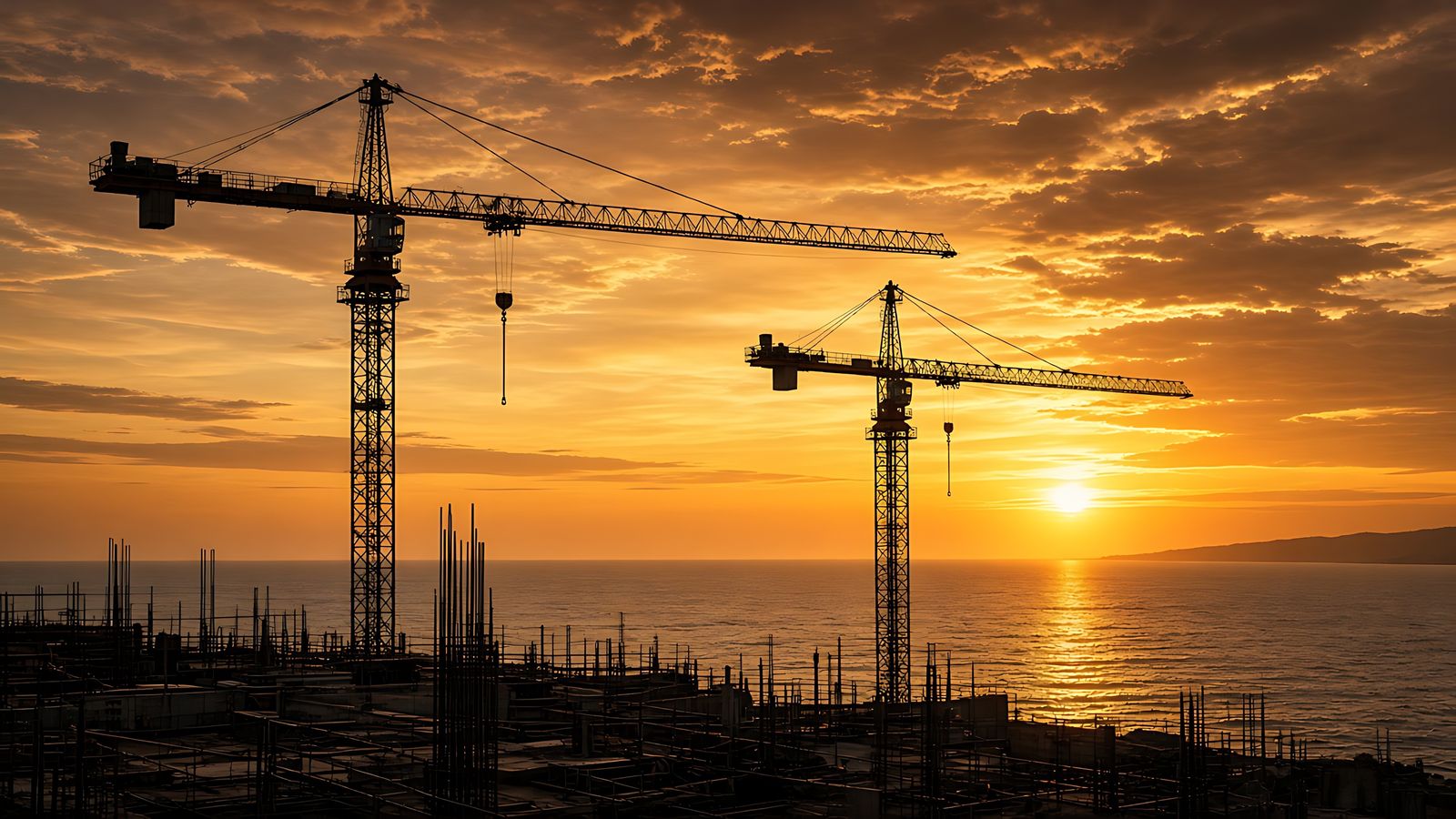 Cranes up at golden hour: the vision taking shape.