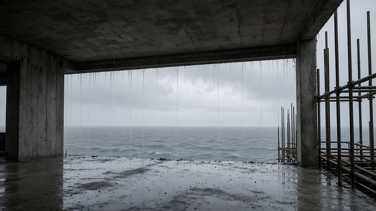 Wet concrete, steel and structure rising.